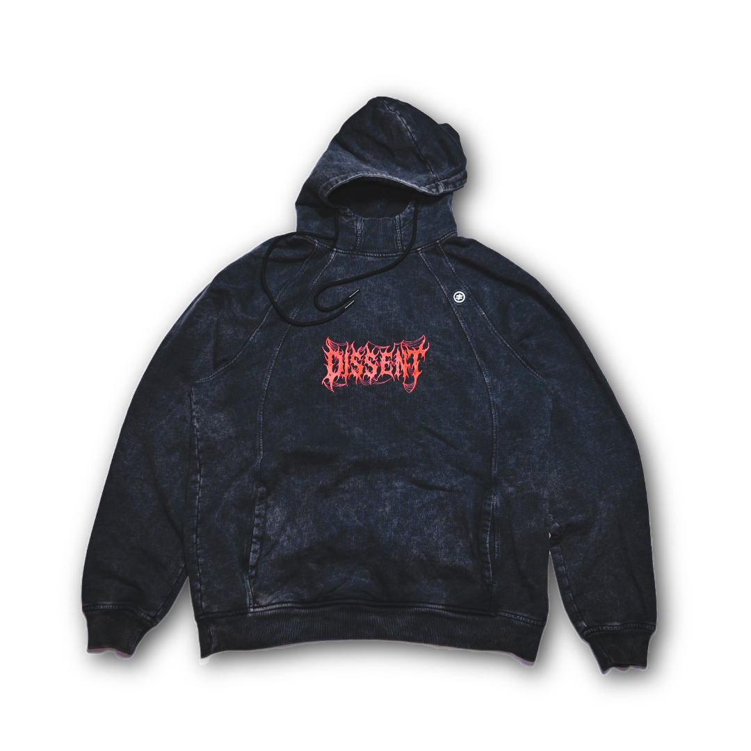 Oversized metal hoodie - Black acid wash