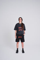 Oversized metal tee - Black acid wash